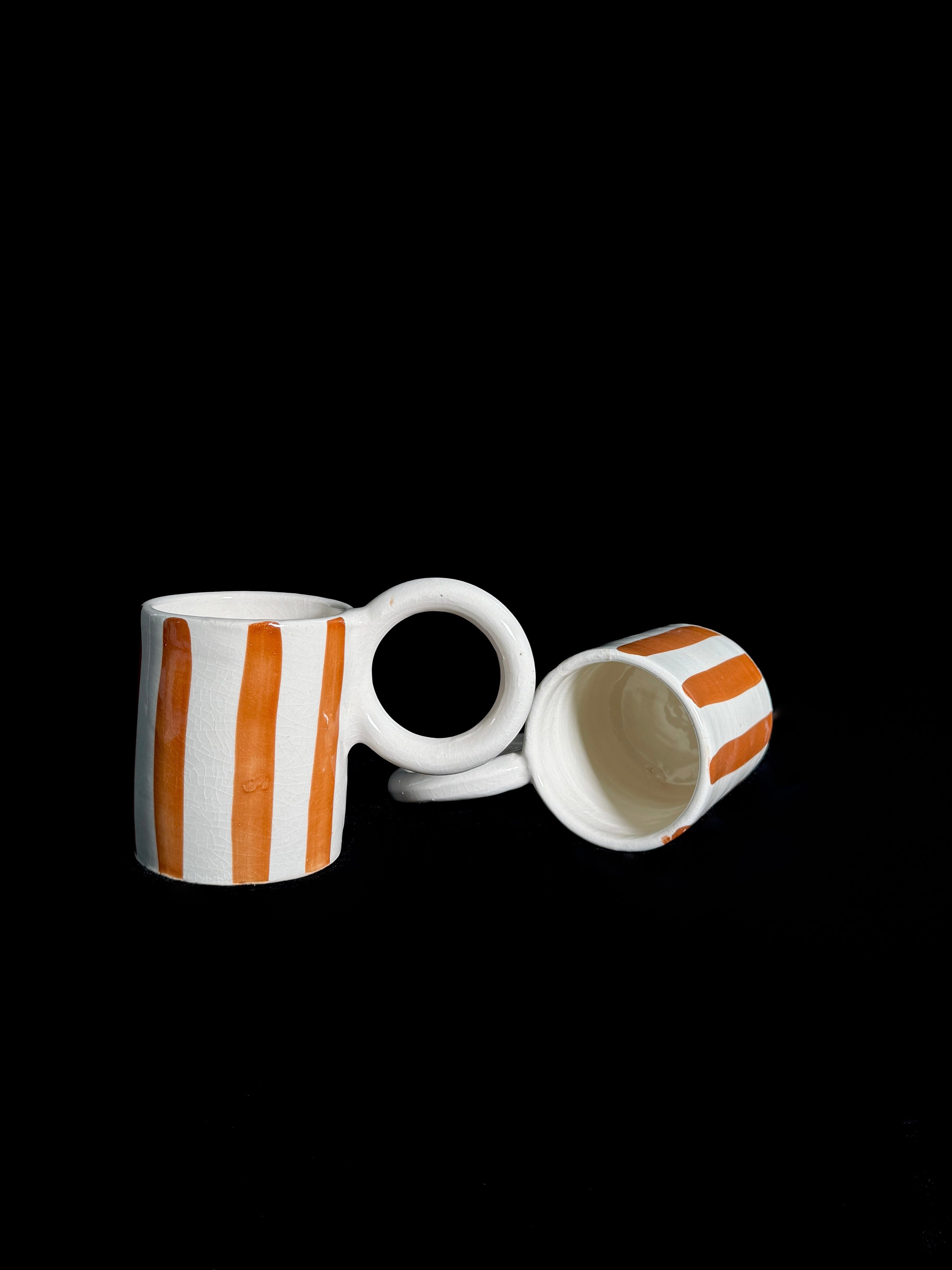 Duo de tasses à rayures oranges