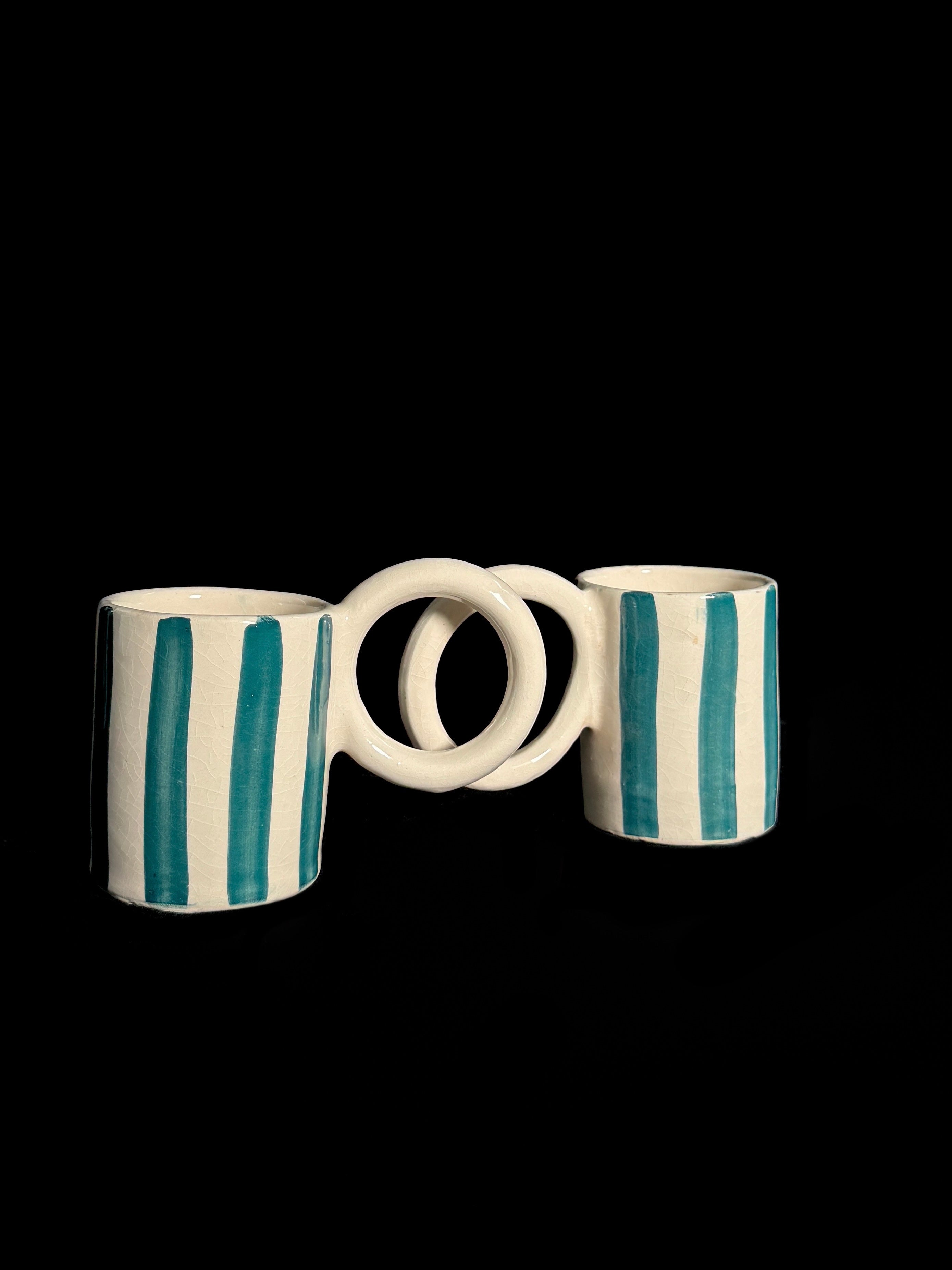 Duo de tasses à rayures bleu canard