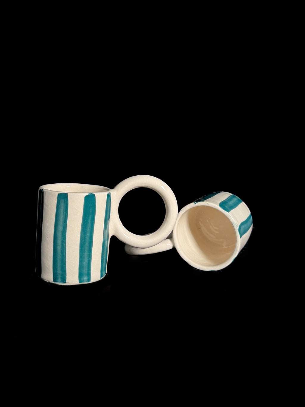 Duo de tasses à rayures bleu canard